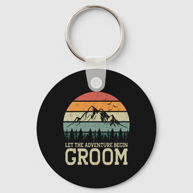 Let The Adventure Begin Groom Just Married Couples Keychain (Front)