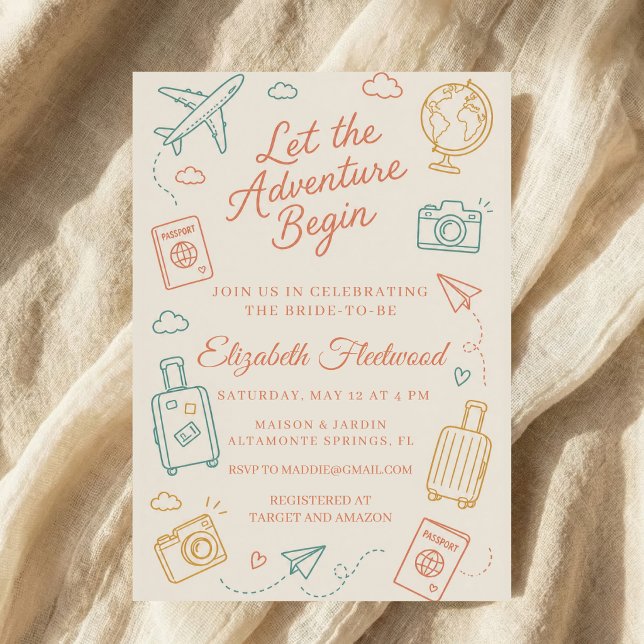 Let the Adventure Begin hand drawn Bridal Shower Invitation (Creator Uploaded)