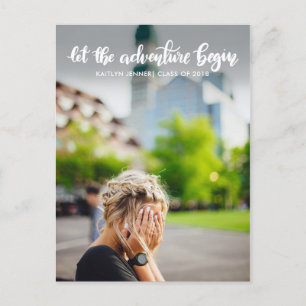 Let The Adventure Begin Handwritten   Graduate Announcement Postcard