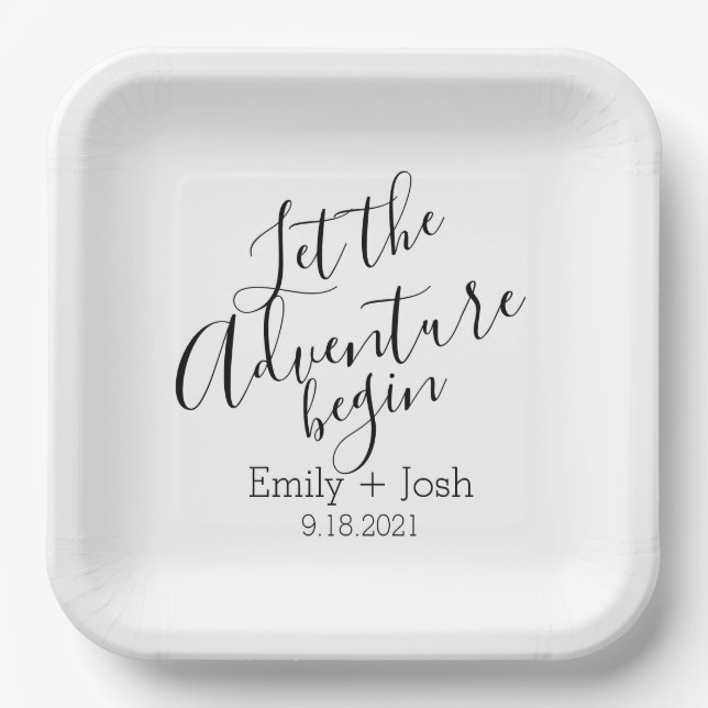 Let the adventure begin modern custom personalized paper plate (Front)