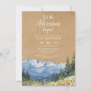 Let The Adventure Begin Mountain Baby Shower Invitation