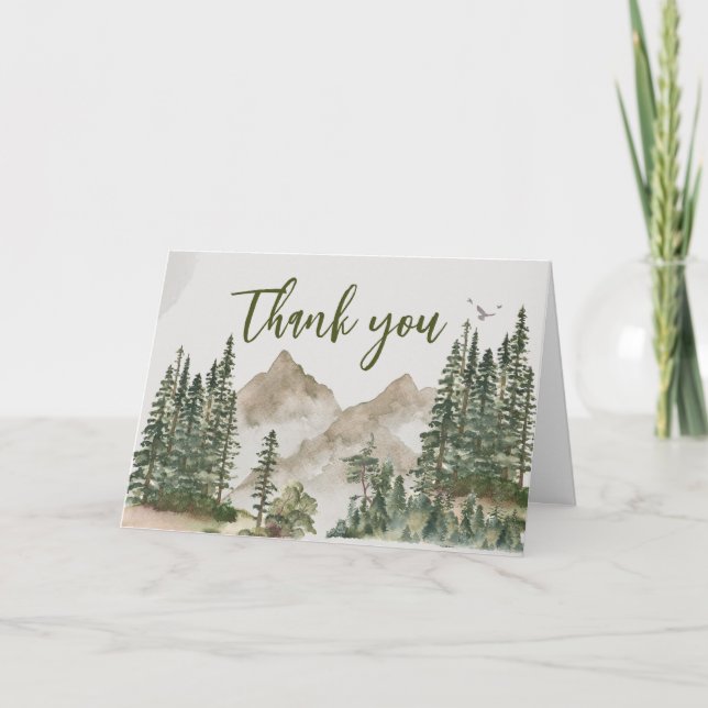 Let the Adventure Begin Mountain Baby Shower Thank You Card (Front)