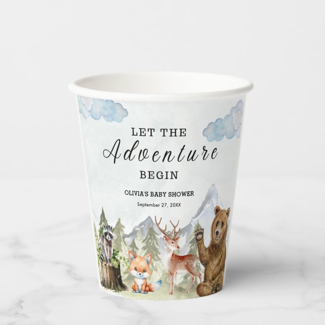 Let the Adventure Begin Mountain Boy Baby Shower  Paper Cups (Front)
