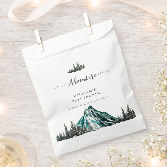 Let The Adventure Begin Mountain Pine Baby Shower Favour Bag (Clipped)
