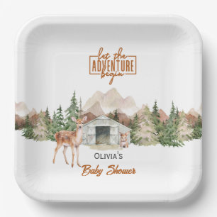 Let the Adventure Begin Mountain Rust Baby Shower Paper Plate