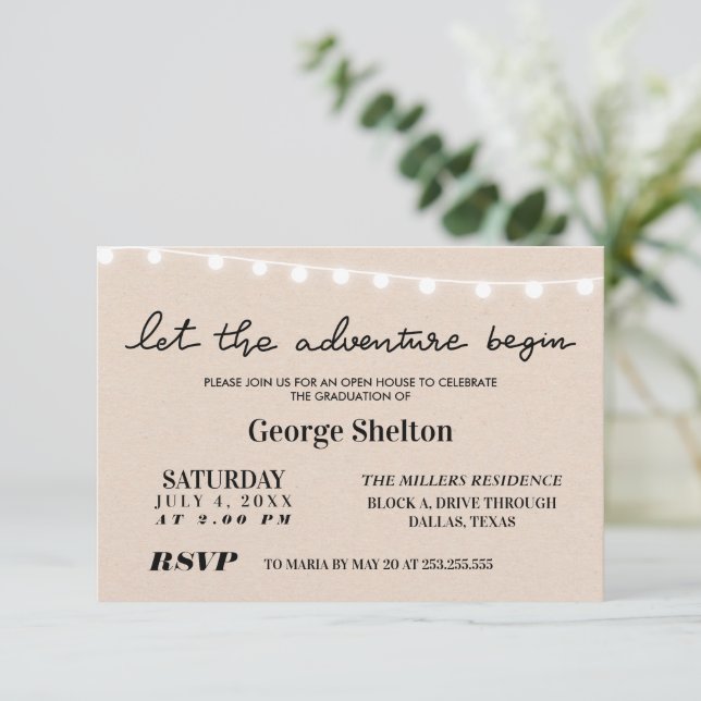 Let The Adventure Begin Open House Grad Party Invi Invitation (Standing Front)