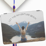 Let the Adventure Begin Photo Graduation Gift iPad Air Cover<br><div class="desc">This iPad cover showcases your favourite photo with bold, curved text that reads, "Let the adventure begin" across the top. Horizontal, landscape oriented photos with a solid, lighter top will work best with this design. Perfect for your recent high school graduate moving away to college or university. Also suitable for...</div>