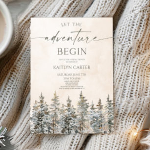 Let The Adventure Begin Pine Tree Bridal Shower Invitation