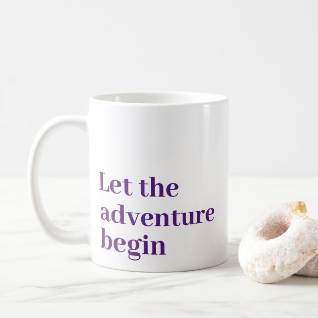 Let the adventure begin purple script Monogram Coffee Mug (With Donut)