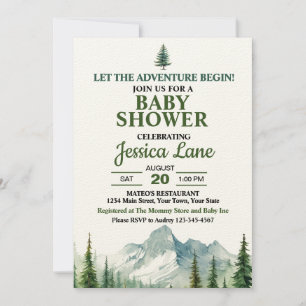 Let The Adventure Begin Rocky Mountain Baby Shower Invitation