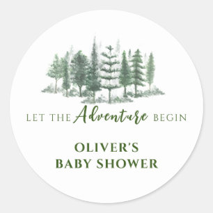Let The Adventure Begin Rustic Forest Baby Shower  Classic Round Sticker
