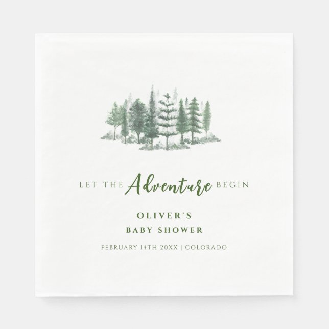 Let The Adventure Begin Rustic Forest Baby Shower Napkin (Front)