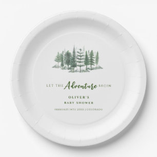Let The Adventure Begin Rustic Forest Baby Shower Paper Plate