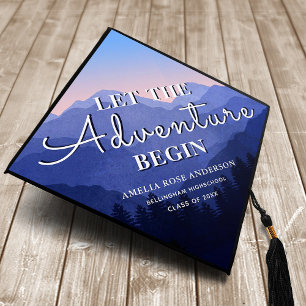 Let The Adventure Begin Rustic Mountain Graduation Cap Topper