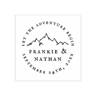 Let The Adventure Begin   Rustic Save The Date Rubber Stamp
