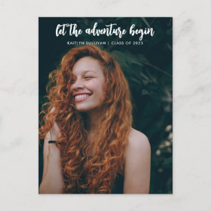 Let The Adventure Begin Script Modern   Graduate Announcement Postcard