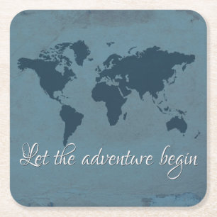 Let the adventure begin square paper coaster