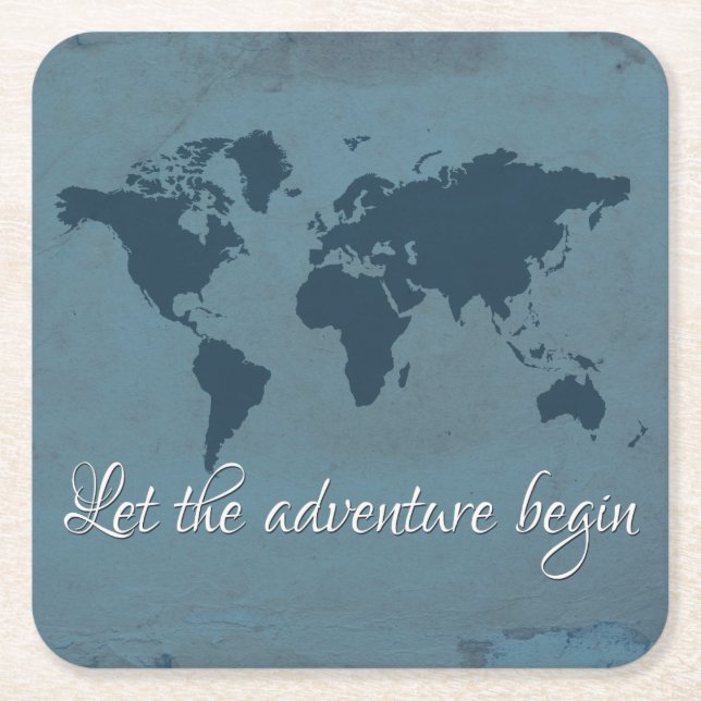 Let the adventure begin square paper coaster (Front)