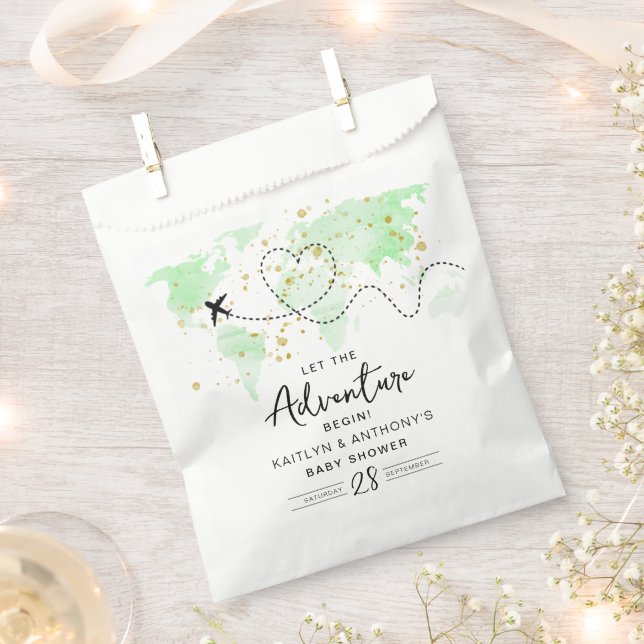"Let The Adventure Begin!" Travel Map Baby Shower Favour Bag (Clipped)