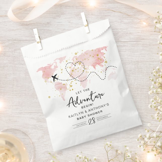 "Let The Adventure Begin!" Travel Map Baby Shower Favour Bag (Clipped)