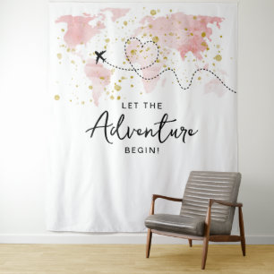 "Let The Adventure Begin!" Travel Map Baby Shower Tapestry