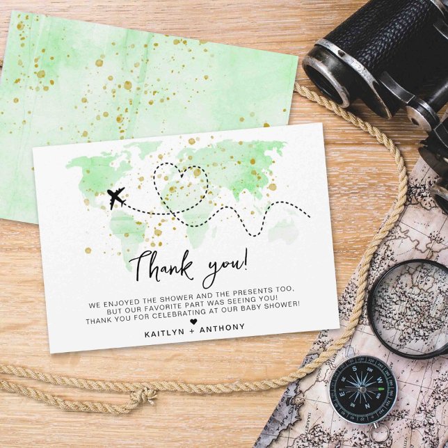 "Let The Adventure Begin!" Travel Map Baby Shower Thank You Card (Creator Uploaded)