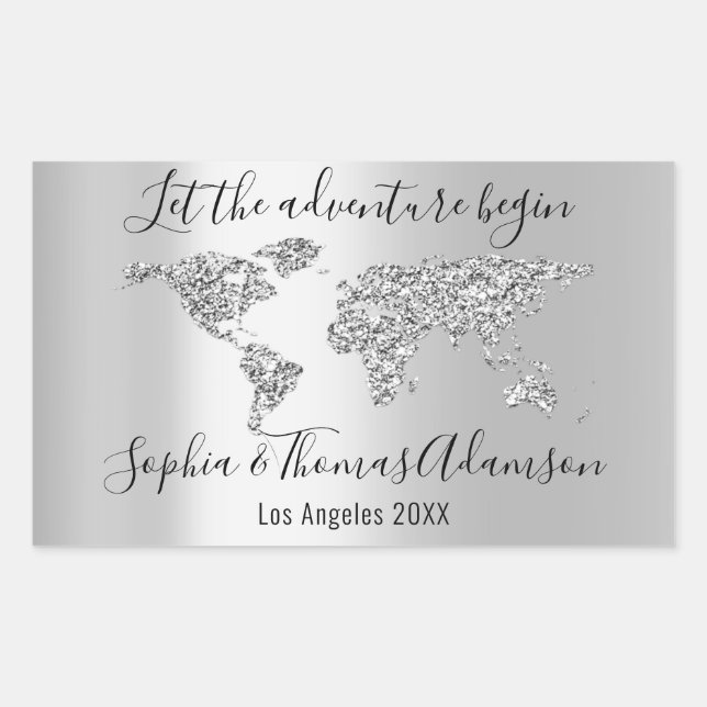 Let The Adventure Begin Wedding  World Map Grey Sticker (Front)