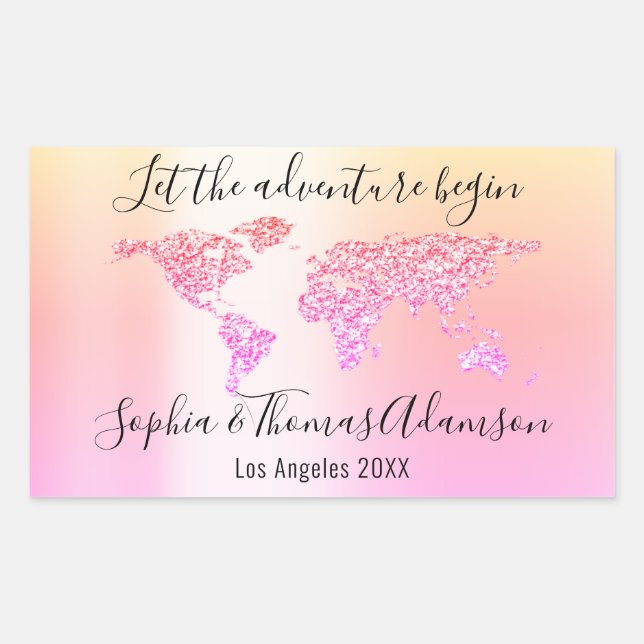 Let The Adventure Begin Wedding  World Map Ombre Sticker (Front)