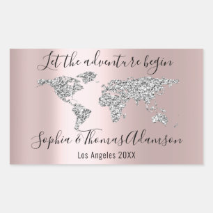 Let The Adventure Begin Wedding  World Map Rose Sticker