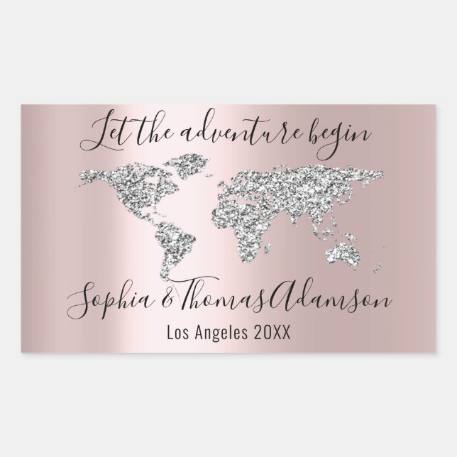 Let The Adventure Begin Wedding  World Map Rose Sticker (Front)