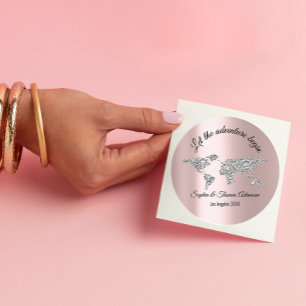 Let The Adventure Begin Wedding World Rose Grey Classic Round Sticker