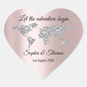 Let The Adventure Begin Wedding World Rose Grey Heart Sticker