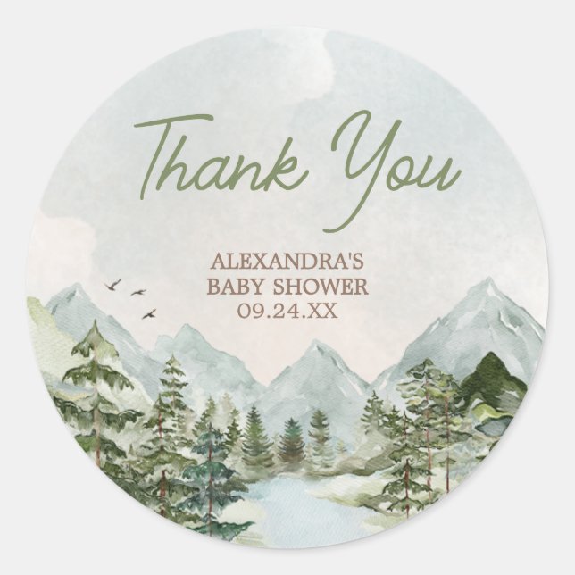 Let the Adventure Begin Woodland Baby Shower Classic Round Sticker (Front)