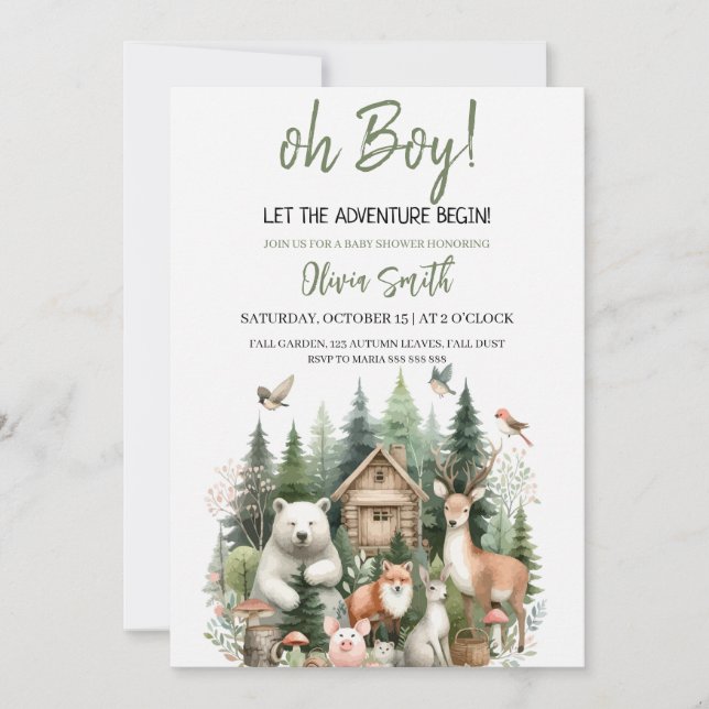 Let the Adventure Begin Woodland Baby Shower  Invitation (Front)