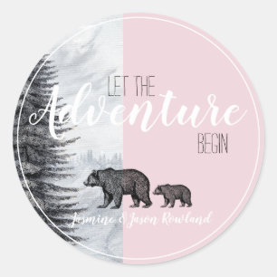 Let The Adventure Begin Woodland Bear Baby Shower  Classic Round Sticker