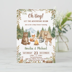 Let the Adventure Begin Woodland Boy Baby Shower Invitation