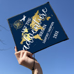 Let The Adventure Begin | World Map Graduation Cap<br><div class="desc">Celebrate your academic success and excitement for future adventures with our travel-themed graduation cap topper. Featuring a luxurious navy blue background customizable to any colour, a faux gold foil world map, compass, and plane, it signifies the start of a new journey. With the saying 'let the adventure begin', and room...</div>