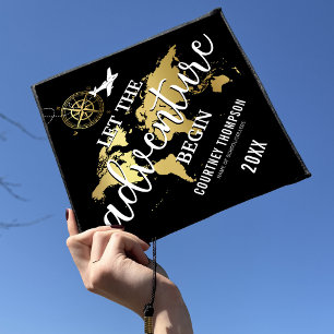 Let The Adventure Begin   World Map Graduation Cap Topper