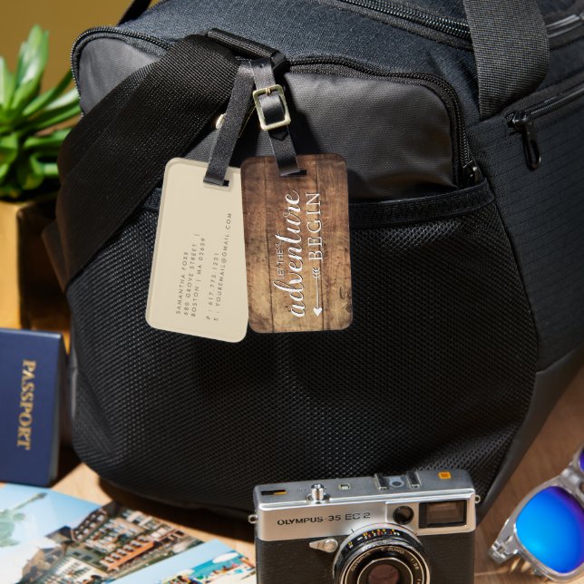 Let The Adventure Wood Print Luggage Tag (Front & Back)