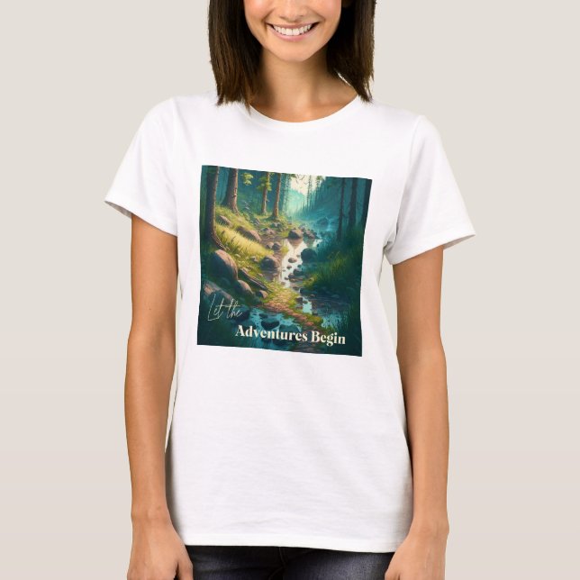 Let the Adventures Begin | Camping Art T-Shirt (Front)