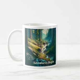 Let the Adventures Begin   Camping Themed Coffee Mug