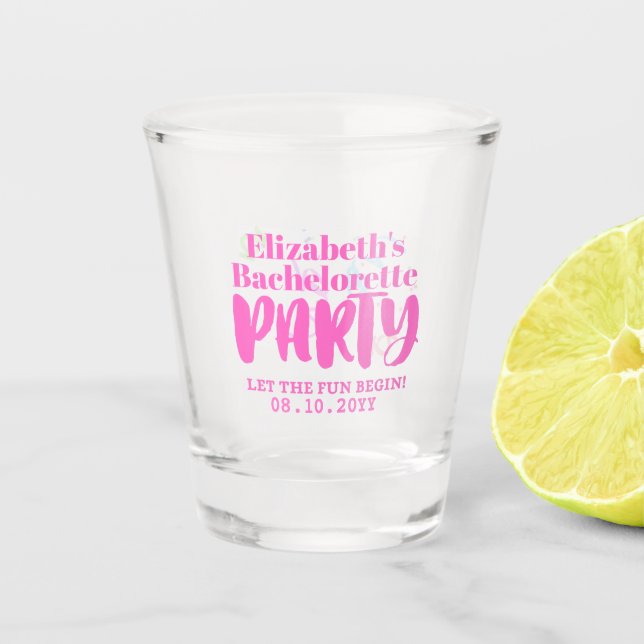 Let The Fun Begin Bachelorette Personalized Shot Glass (Front)