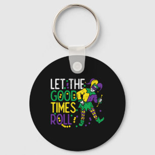 Let The Good Time Roll Jester Bead Funny Mardi Gra Keychain