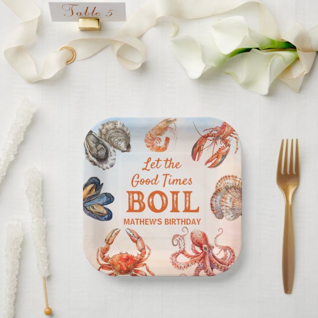 Let The Good Times Boil Seafood Birthday Party Paper Plate (Wedding)