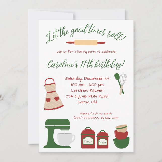 Let the Good Times Roll!  Baking Birthday Party Invitation (Front)