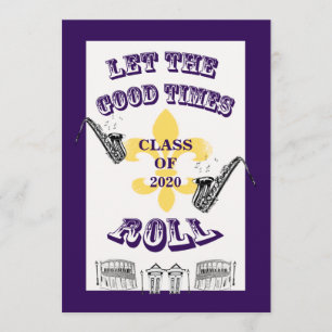 Let the Good Times Roll Graduation Party Purple Invitation