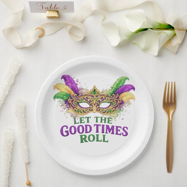 Let The Good Times Roll Mardi Gras Mask  Paper Plate (Creator Uploaded)