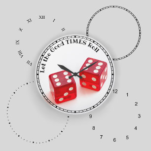 Let the Good TIMES Roll Pair of Red Dice Large Clock