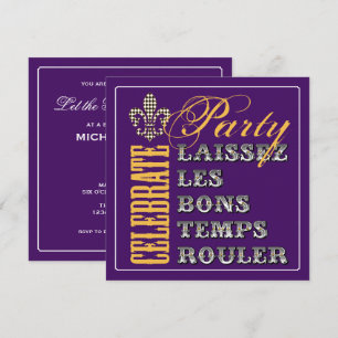 Let the Good Times Roll Party Purple Invitation