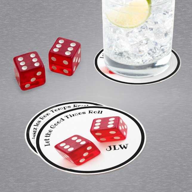 Let the Good Times Roll with Initials Round Paper Coaster (Creator Uploaded)